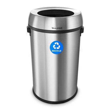 ALPINE INDUSTRIES Trash Can, Stainless Steel Brushed, Stainless Steel/Plastic ALP470-65L-R